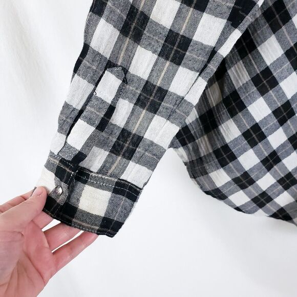 Free People Boho Western Plaid Shirt Womens XS Plaid Grunge Lace-Up Cut-Out - Picture 10 of 12